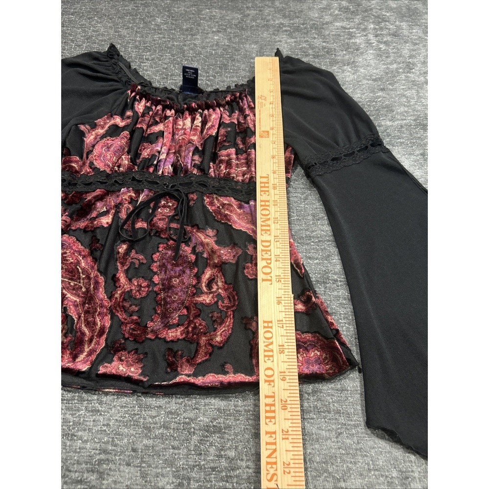 Y2K Candie's Paisley Velvet Bell Sleeve Boho Goth Peasant Top Size S - Picture 9 of 14